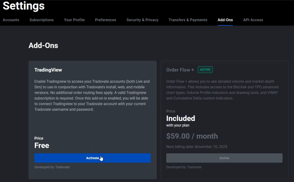 Activate TradingView on Tradovate